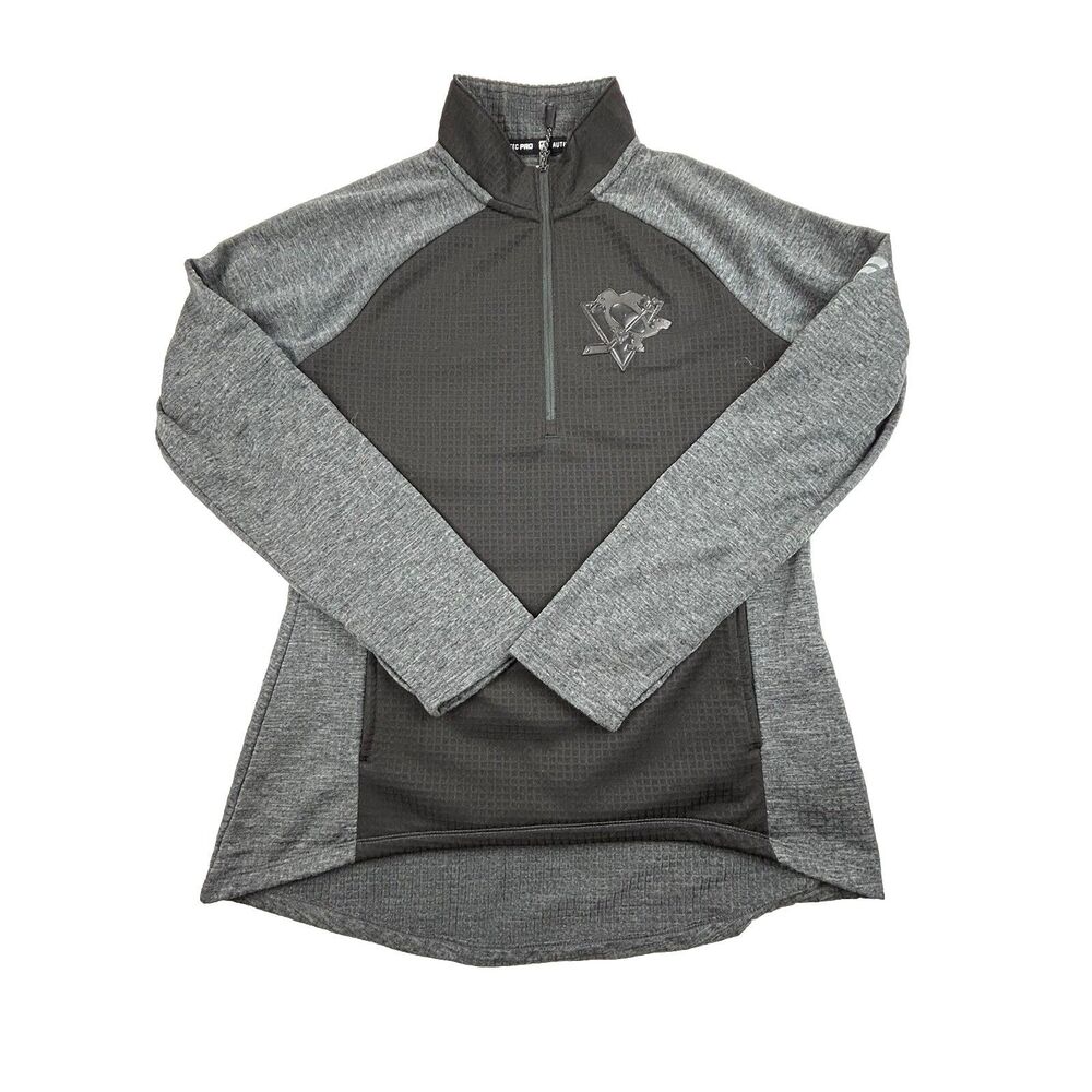 Pittsburgh Penguins 1/4 Zip Mens S Black Gray Fanatics Authentic Pro Waffle Knit